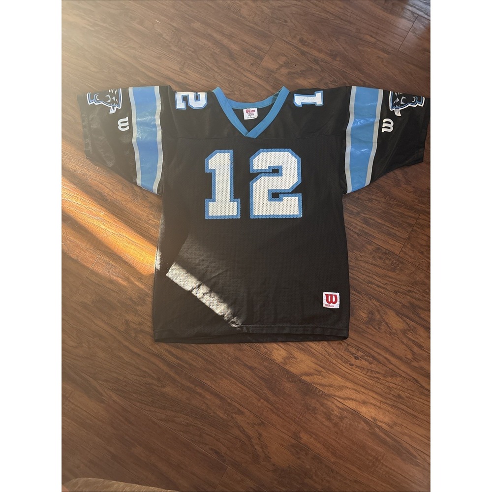 VTG Carolina Panthers Kerry Collins #12 NFL Football Jersey Black Wilson Youth L